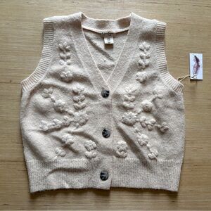 NWT Jessica Simpson Cream V-Neck Sweater Cardigan Vest Textured Knit Size Medium
